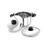 Praylady Stainless Steel Strainer Pot 5L with Glass Lid - Induction Base Cooking Pot for Pasta, Noodles, Vegetables, Rice - Anti-Locking - 2 Year Warranty - Rice Strainer Cooker - Quality Cookware