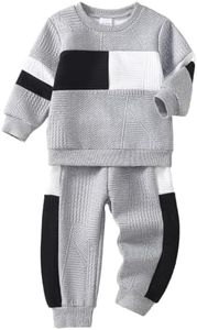 Movtowera Toddler Baby Boy Clothes Textured Color Block Sweatshirt Pant Set