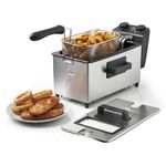 VonShef Deep Fat Fryer 3L Capacity 2000W – Cooks up to 1kg of Food, Stainless Steel Fryer for Chips & More, Adjustable Thermostat, Non-Slip, Easy Clean, Non-Stick Removable Oil Container & Basket