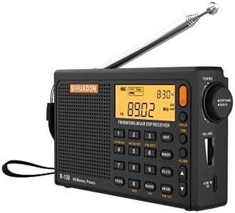 SIHUADON R108 Radio Portatil Pequeña FM Am SW KW MW Banda De Aviación Radio Multibanda con Altavoz Excelente VisualizacióN del Tiempo De RecepcióN RetroiluminacióN De La Radio Digital Negro