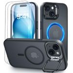 Beasyjoy Magnetic for iPhone 15 Case with Stand, Compatible with Magsafe, Military Grade Shockproof Protective Phone Case with Kickstand, Slim Case for iPhone 15 6.1 inch, Clear Black