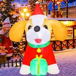 COMIN 5 FT Christmas Inflatables Dog Outdoor Decorations Blow Up Yard Present Box with Built-in LEDs for Indoor Party Garden Lawn Decor