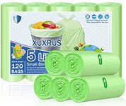 XUXRUS Biodegradable Garbage Bags - 120 Count 1.2 Gallon 5 Liter Trash Bags for Bathroom Kitchen Compostable Trash Liners Bedroom Pet Office Use - Green
