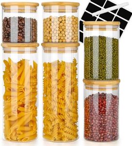 Otauoaea Barattoli Vetro con Coperchio, Set di 6 Barattoli Vetro Ermetici, Contenitore in Vetro con Coperchio in Bambù per Pasta, Cereali, Fagioli, Tè, Biscotti [2x 1000ml + 2x 600ml + 2x 400ml]