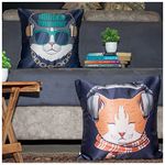 Vendola Satin 250TC Sofa Cushion Pillow Covers, Multicolor, Set of 2 Cushion Covers (12X12 Inches, Hiphop Cats)