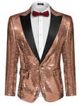 COOFANDY Mens Sequin Blazer Tuxedo Party Prom Wedding Tuxedo One Button Jacket, Rose Gold, X-Small