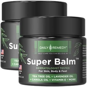 DAILY REMEDY Tea Tree Oil Extra Strength Super Balm - Athletes Foot Cream Combats Ringworm, Jock Itch, Nail Issues - Nourishes Cracked Itchy Skin on Body & Feet - Made in USA (2 Pack)