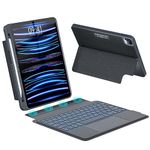 iPad 10.9/11 Inch Air 4th/5th Gen & Pro 11 1st/2nd/3rd/4th Gen (2018,2020,2021,2022) Keyboard Case with Pencil Holder - Detachable Backlit Keyboard with Kickstand,Combo Touch Trackpad - Black