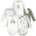 Hudson Baby unisex-baby Cotton Long-sleeve Bodysuits, Forest Animals 5-pack, 0-3 Months