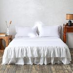 BISELINA French Linen Bed Skirt with 22-Inch Tailored Drop 100% Cotton Basic Dust Ruffle Soft Cozy Farmhouse Bedding (22" Queen, White)