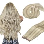 DOORES Hair Extensions Real Human Hair, Ash Blonde Highlighted Platinum Blonde 20 Inch 100g 40pcs, Tape in Remy Hair Extensions Straight Natural Hair for Women Skin Weft