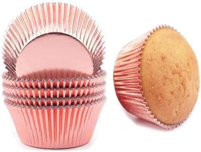 100pcs Cupcake Liners for Baking, Mini Foil Cupcake Cases Muffin Liners, Nonstick, Rose Gold