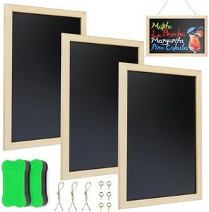 3 Piezas Pizarra Negra con Marco Madera, Pequeña Pizarra Colgante, Pizarras para Escribir, Pizarras Decorativas Pizarras Infantiles para Restaurantes Espensa y Decoración de Pared, 20x30cm