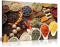 Rustic Aromatic Spices Bowls Restaurant Kitchen Canvas Wall Art Picture Print (18X12)