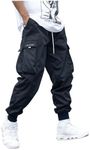 OYOANGLE Men's Casual Drawstring Elastic Waist Flap Pocket Letter Graphic Street Jogger Cargo Pants Dark Blue X-Large