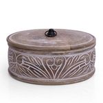 Handcrafted Wooden Mexican Tortilla Warmer Basket Indian Chapati Roti Bread Holder Box Pancake Keeper Serveware Hot Pot Casserole Dish With Lid Home Kitchen Dining Decor, Natural Brown, 23 x 9 cms