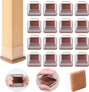 24 PCS Clear Square Silicone Chair Leg Floor Protectors with Felt, Floor Protectors for Chair, Felt Furniture Pads, Chair Leg Caps Covers, No Scratches and Reduce Noise (Fit: 1.1''–1.45'', Clear)