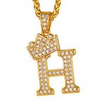 Suplight Crown Initial Drip Necklace, Hip Hop Pendant, Gold Chain Bling Alphabet Name Jewelry, Monogram Necklace A-Z, CZ Tennis Capital Letter Necklace H for Mens and Womens