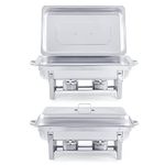 WILPREP Lightweight Chafing Dish Buffet Set 2 Pack, Rectangle Stainless Steel Food Warmer with Lids Food Pans and Fuel Holders, 9L Buffet Serving Utensils for Restaurant Catering Parties Weddings