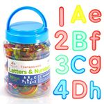 Joswisch Transparent Letters and Numbers Set, 66 Pcs Transparant Toys for Light Table, Plastic Numbers for Counting and Spelling, Manipulate Light Box Accessory, Sensory Play, Uppercase Lowercase