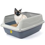 CAT CENTRE Big Open Cat Litter Tray Box Grey Pan 56cm Plastic Large Toilet Extra Deep Anti-Spillage Non-Leaking Kittens Cats Loo Detachable High Rim Rounded Corners Easy Access Safe Durable