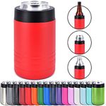 4-in-1 Stainless Steel 12 oz Double Wall Vacuum Insulated Can or Bottle Cooler Keeps Beverage Cold for Hours - Also Fits 16 oz Cans - Powder Coated Red - Clear Water Home Goods