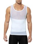 Arjen Kroos Men Body Shaper Slimming Vest Workout Tank Top Mesh Compression Shirt Tummy Control Shapewear,WHITE-AK3345,XX-Large