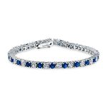 Bling Jewelry Royal Blue White Alternating Simulated Sapphire Round Cubic Zirconia 12.00 CT 4 Prong Basket Set Solitaire AAA CZ Tennis Bracelet for Women Prom Bride Silver Plated 7.5 Inch