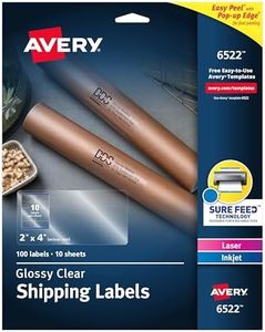 Avery Printable Shipping Labels with Sure Feed, 2" x 4", Glossy Crystal Clear, 100 Blank Mailing Labels (6522)
