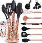 Black & Copper Kitchen Utensils with Copper Utensil Holder- 17PC Set: Measuring Cups and Spoons, Rose Gold Kitchen Utensils Set - Black and Copper Kitchen Accessories, Rose Gold Kitchen Accessories