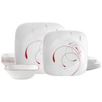Corelle Vitrelle 18-Piece Service for 6 Dinnerware Set, Triple Layer Glass, Chip Resistant, Lightweight Square Plates and Bowls, Splendor
