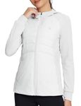 BALEAF Women's Insulated Running Jackets Water Resistant Puffer Hybrid Down Winter Jacket Hiking Zip Pockets with Hoodie, White, Small