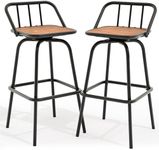 YITAHOME 30 Inches Swivel Bar Stools Set of 2, Counter Height Barstools Platic Wooden Seat with Backrests and Footrest, Industrial Metal Bar Stools for Outdoor Patio Home Kitchen