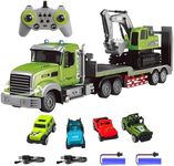Fistone RC Semi Truck & Excavator Toy Set, 1:12 Remote Control Semi-Trailer with Sound and Lights, 2.4Ghz Flatbed with Excavator, Construction Vehicles for Boys 6-12 Years Old