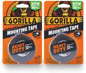 Gorilla - Heavy Duty Double Sided Mounting Tape, Weatherproof, 1" x 60", Black, (Pack of 2)