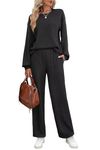 WIHOLL Sweatsuits for Women Set 2 Piece Long Sleeve Fall Crew Neck Tracksuits Black M