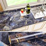 VEELIKE Navy Blue Marble Wallpaper Self-Adhesive 40cm x 600cm Sticky Back Plastic Worktop Vinyl Covering Countertops Removable Contact Paper