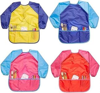 Bright Creations Kids Art Smocks, Waterproof Aprons with 3 Pockets for Painting, Ages 3-8 (4 Pack)