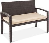 Best Choice Products Outdoor Bench 2-Person Wicker Garden Patio Benches Seating Furniture for Backyard, Porch w/Seat Cushion, 700lb Capacity - Brown/Tan