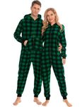 SWOMOG Family Matching Christmas Pjs One Piece Pajamas Soft Fleece Onesie Zip-up Jumpsuit with Pockets Pjs Mens Small Plaid Black and Green Large