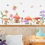 Runtoo Fairy Wall Art Decals Mushroom Flower Wall Stickers for Girls Bedroom Kids Nursery Home Decor