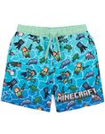 Minecraft Swim Shorts for Boys | Blue Green OR Green Creeper Options | Kids Teens Creeper Steve Alex TNT Explosive Characters Gamer Swimming Pants Trunks