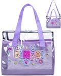 Clear Bingo Bags with Pockets Purple Bingo Bag with Lucky Bingo Print Bingo Carrying Case for Daubers Markers Bingo Accessories for Women Gifts for Bingo Casino Lovers Bingo Prizes for Seniors Adults