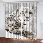 animal snow leopard Curtains, Microfiber Blackout Fabric Eyelet Drapes for Kids Bedroom, Super Soft and Noise Reducing, Set of 2 Panels (W29.5 x L65 Inch)