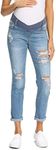 Foucome Women's Maternity Jeans Under Bump Stretchy Ripped Pregnant Jeans for Women Baby Blue Medium