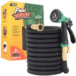 Flexi Hose with 8 Function Nozzle, 100FT - Lightweight Expandable Garden Hose, No-Kink Flexibility, 3/4 Inch Solid Brass Fittings and Double Latex Core