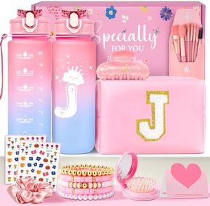 Awfrky Initial Makeup Bag - Birthday Gifts for Girls 4 5 6 7 8 9 10 11 12 Year Old Teen Girls, Personalized Teen Girl Gifts Trendy Stuff - Preppy Cosmetic Bags Cute claw clips for Kids Women (Pink J)