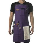 Asaya Chef Apron for Men and Women + Hand Towel and Bottle Opener - 10oz Canvas, Purple, 27 inches wide x 34 inches tall