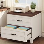 Garvee Lateral File Cabinet with 2 Deeper Drawers, Farmhouse Wooden Large Filing Storage Cabinet w/Hanging for Legal/Letter/A4 Size, Thick Tabletop, Sturdy Frame, for Home Office, White & Retro Brown