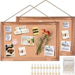 Emfogo 2-Pack Cork Board for Wall with 16x11Bulletin Boards Decor Picture Framed Display Board Hanging Cork Board Office Pin Board Vision Board for Room School Office Bedroom 20-Pushpin (Torched Wood)